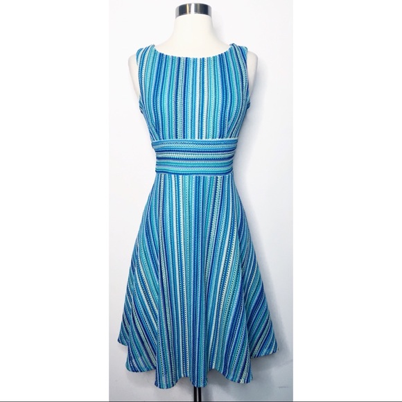 Dress Barn Dresses & Skirts - Dressbarn Blue White Striped Crochet Career Dress